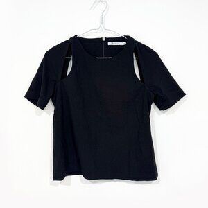 T by Alexander Wang Cut Out Split Shoulder Top Size M Rayon Blend Black